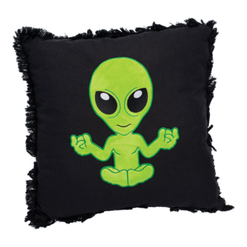 16in X 15in Green Alien on Black Plush Pillow