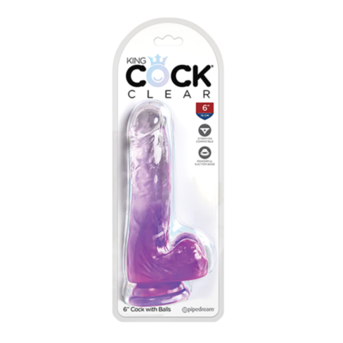 King Cock-Clear 6" with Balls-Purple