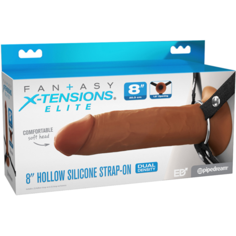 Fantasy Elite-8in Hollow Silicone Strap-On-Brown