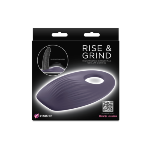 The packaging of Starship Rise & Grind—a state-of-the-art, rechargeable grinder pad featuring app control—is elegantly designed to highlight the product. A handy QR code at the bottom offers straightforward access to its features and guidance.