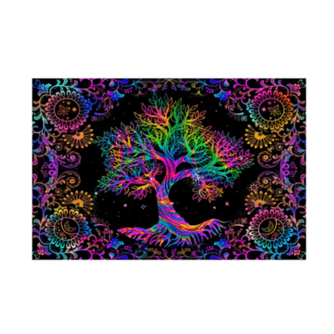 81in X 53in Black Light Reactive Wall Tapestry Special Tree