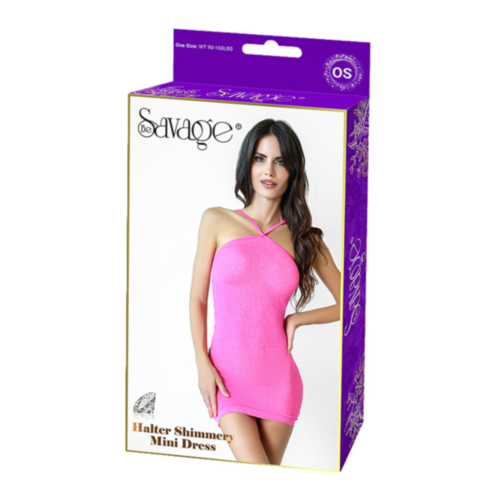 Be Savage Sexy Mini Dress Halter Shimery Pink