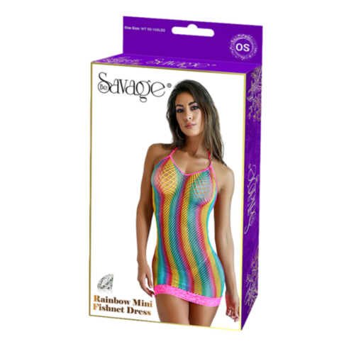 Be Savage Sexy Mini Dress Rainbow Fishnet