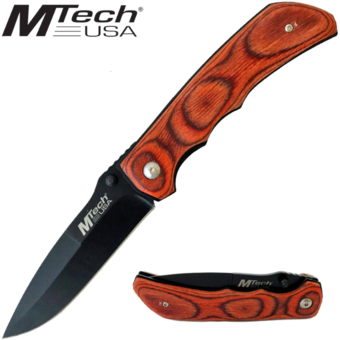 Mtech Folding Knife with Red Pakkawood Handle