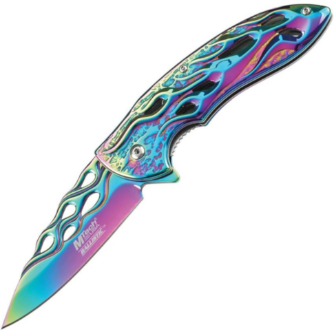8in Fine Edge Rainbow Colored Spring Assisted Knife
