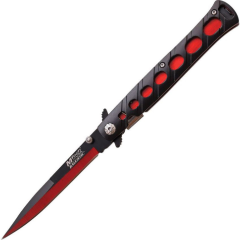 9in Spring Assisted Black and Red Spear Point Knife