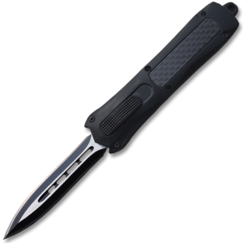 8.25in Double Action Black OTF Knife with Two Tone Blade