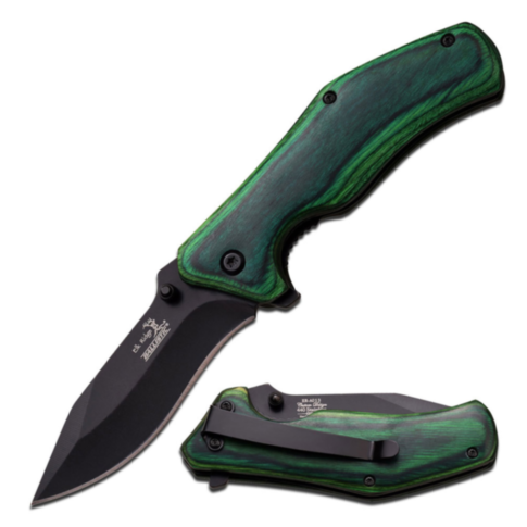 7.5in Spring Assisted Black Blade with Green Handle