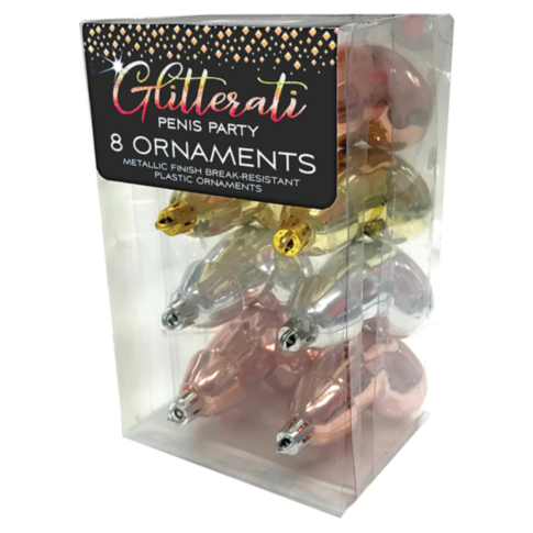 Glitterati Penis Metallic Ornaments 8ct