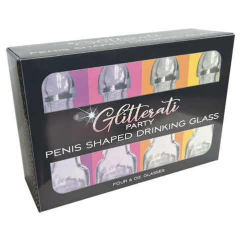 Glitterati Penis 6oz Drinking Glass 4pk