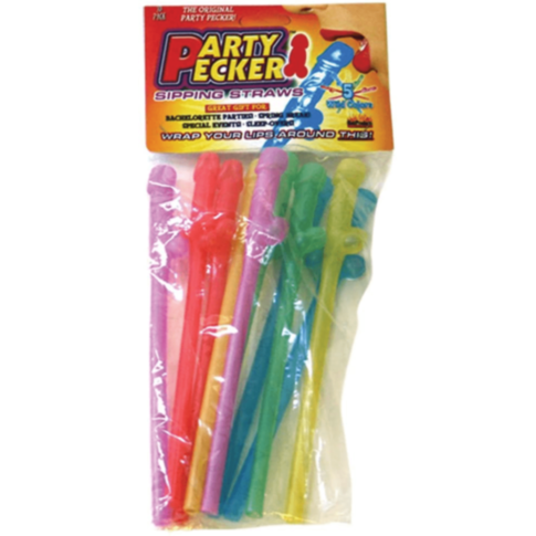 Party Pecker Straws Neon Colors 10pcs Bag