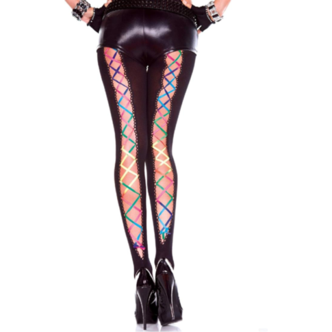 Rainbow ribbon lace up pantyhose