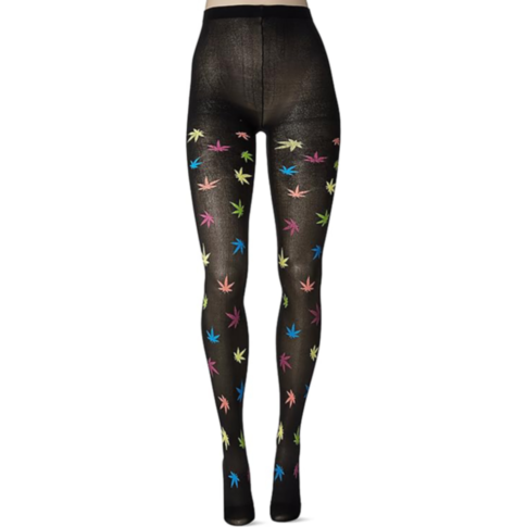 Multicolor leaf print pantyhose